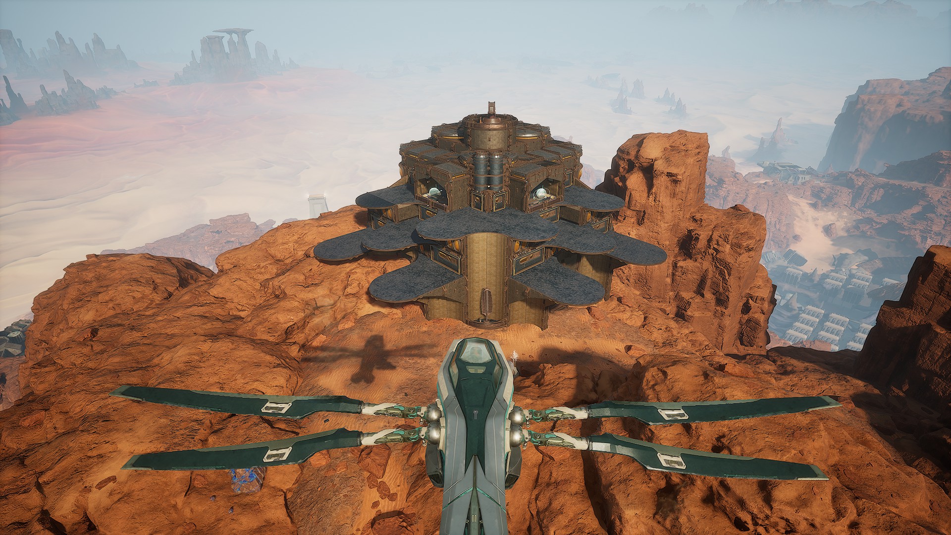 Rear aerial profile of the Lookout with layered terraces