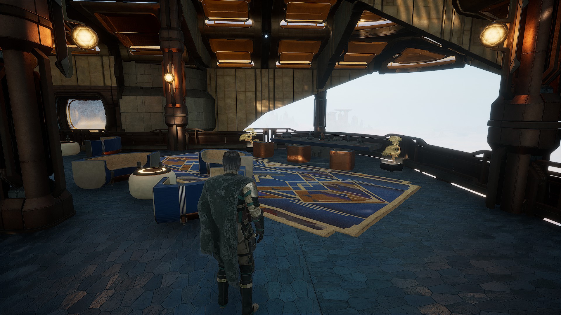 Open observation lounge with panoramic basin views