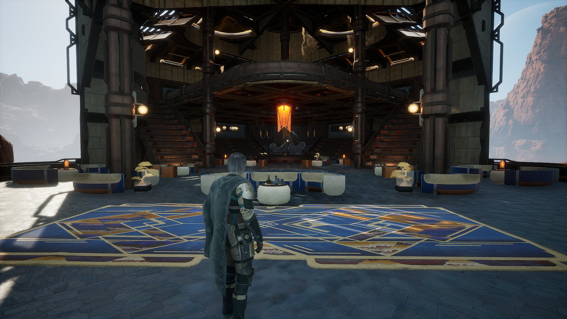 Main hospitality deck with twin stairs