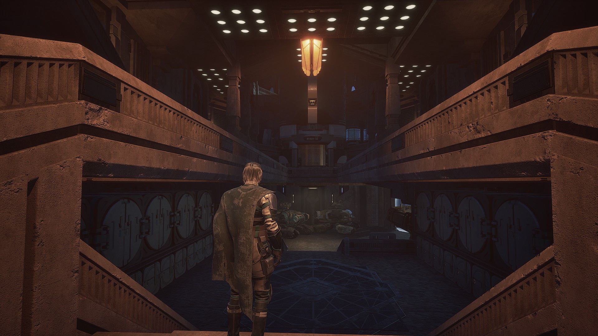 Main atrium overlook with storage walls